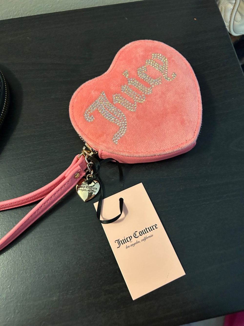 Juicy Couture Coral Pink Heart Wristlet with Crystal Logo